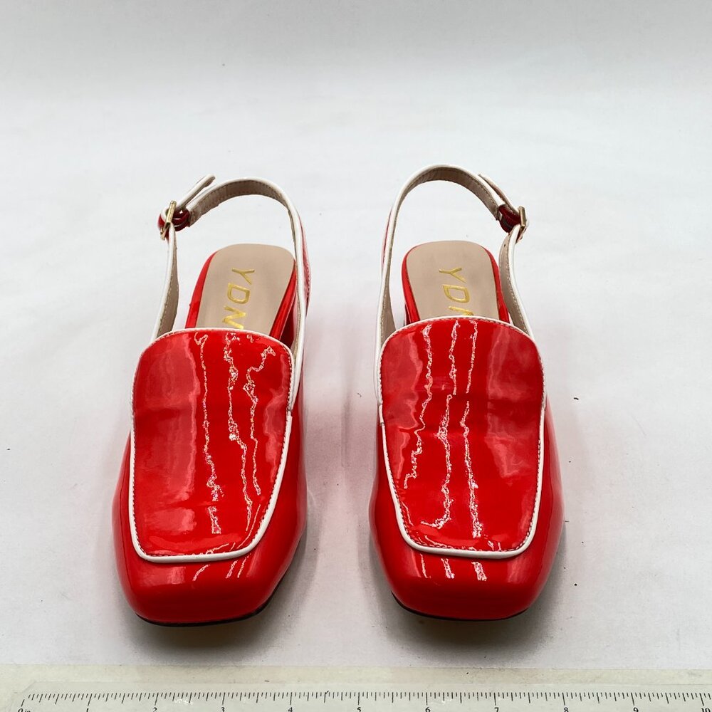 Ydn Red Closed Square Toe Block Low Heels Slingba… - image 4